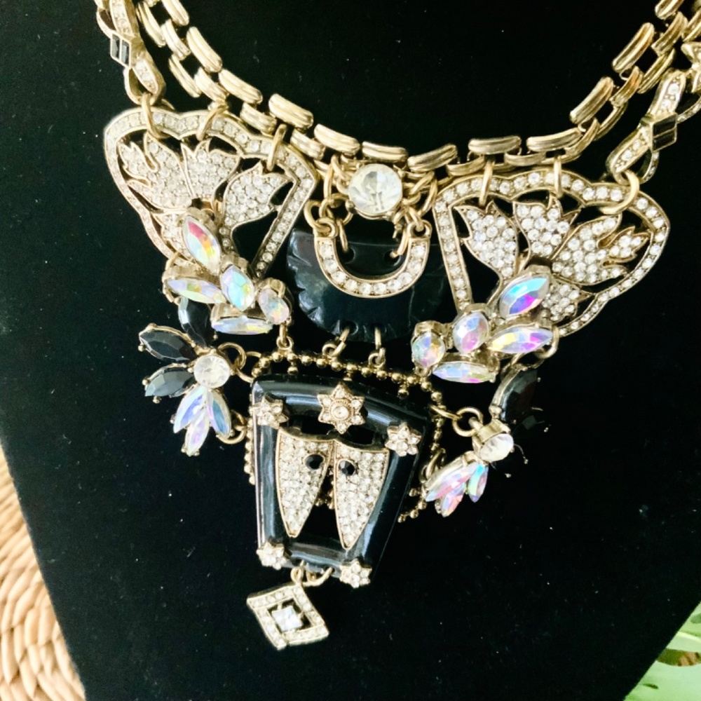 Dramatic Vintage Statement Necklace W/Earrings Bl… - image 5